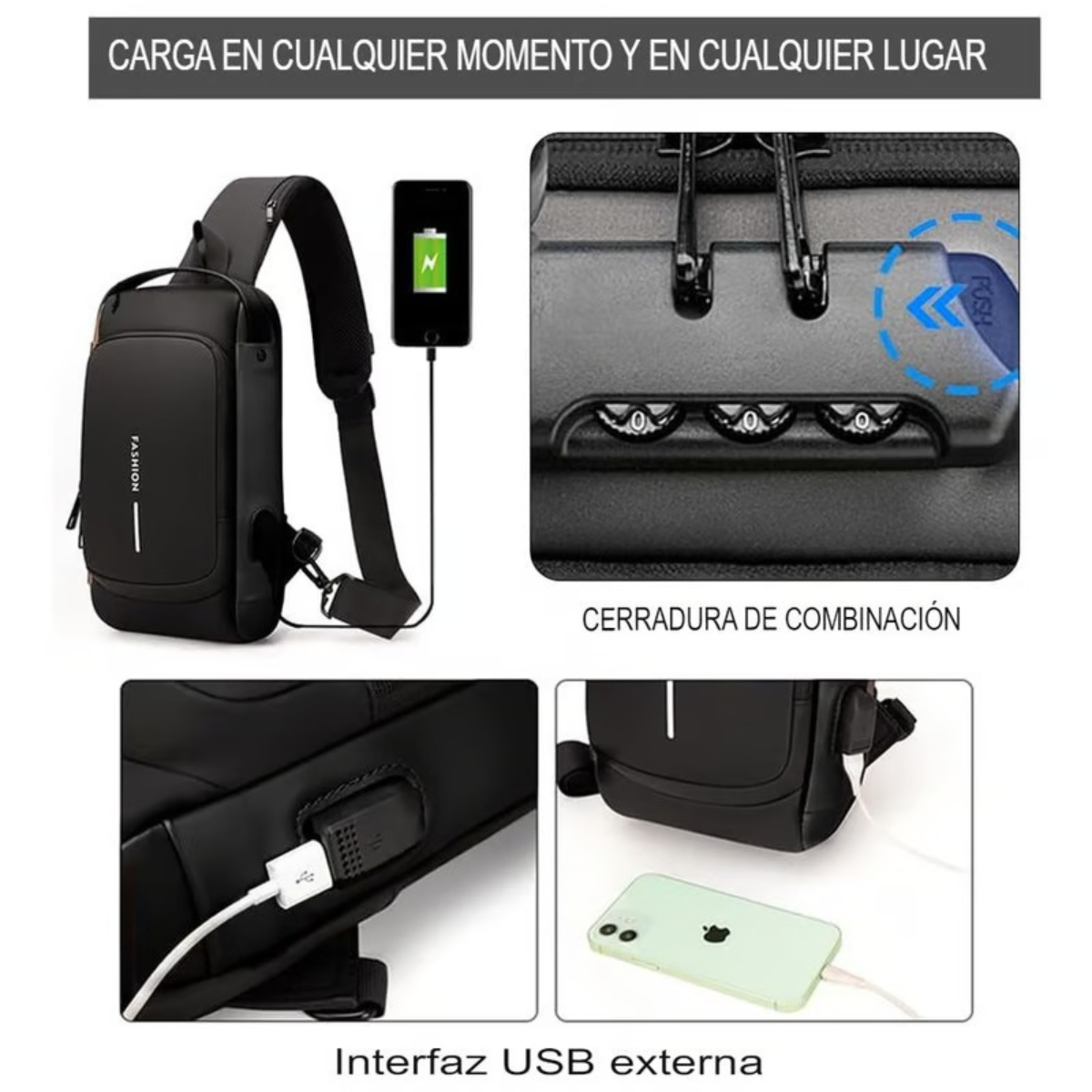 bolso antirrobo con puerto USB portátil para celular comprar en onlineshoppingcenterg Colombia centro de compras en linea osc 2